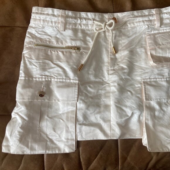 Cynthia Rowley Silk Mini Skirt With Puffed Cargo Patch Pockets - Picture 2 of 7